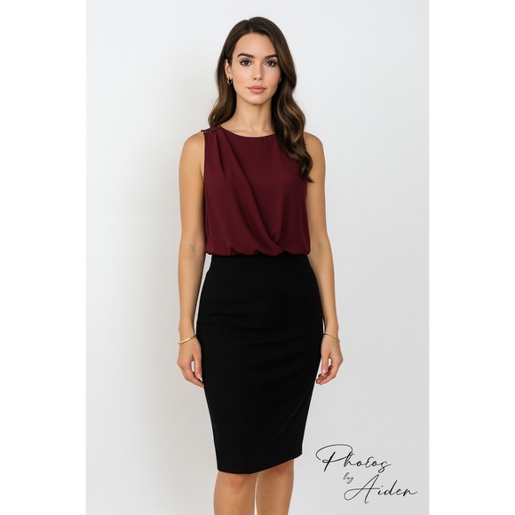 Alfani Tops - Alfani‎ Sleeveless Chiffon Blouse Women's Size 8 Burgundy Red Draped Front Top